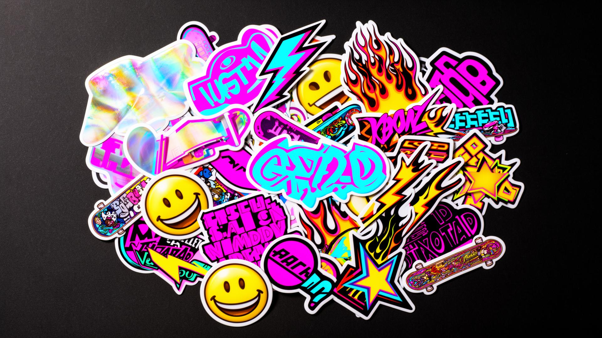 A pile of vibrant custom vinyl stickers