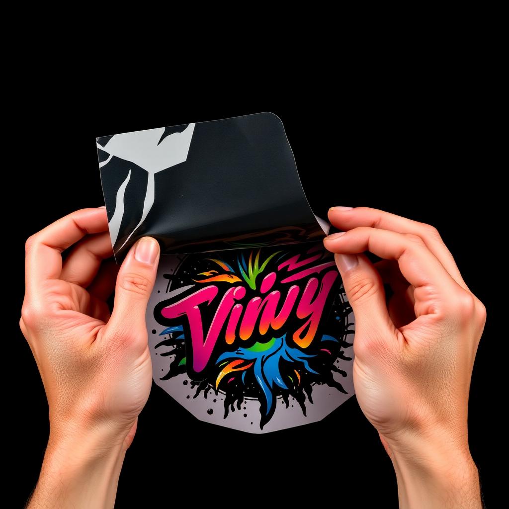 Hands peeling a custom vinyl sticker